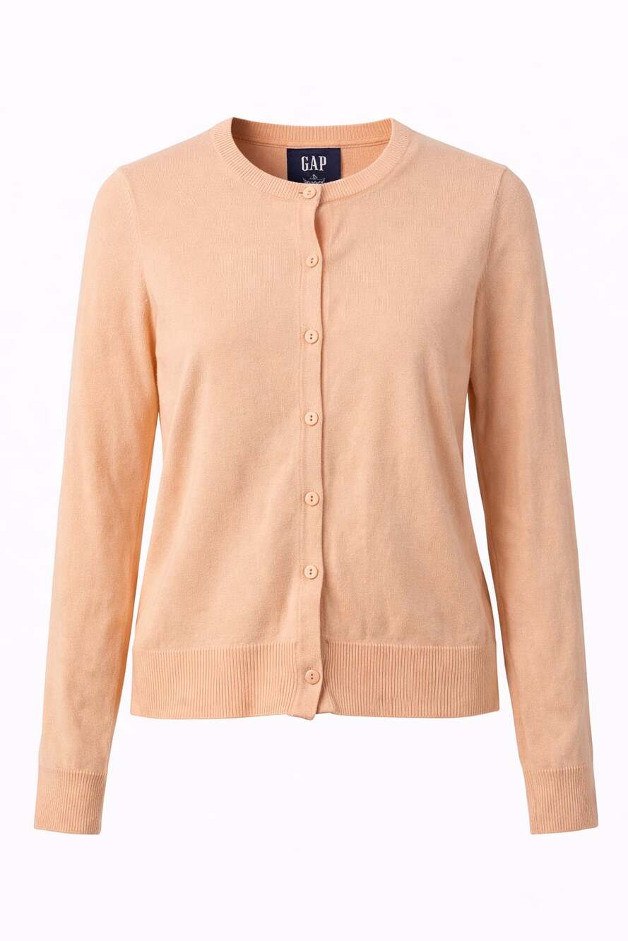 Gap Women's M Cotton Crewneck Cardigan Sweater in Peach Preppy Minimalist